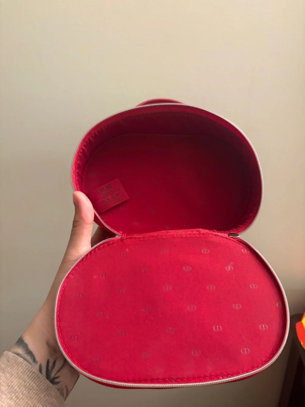 Dior Red Patent Oval Cosmetic Case with Embossed Logo